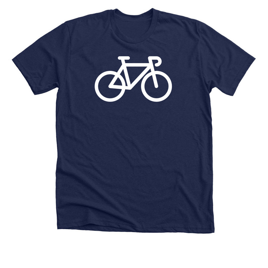 Front of the Brewar Ride tee — a white road-bike design on navy